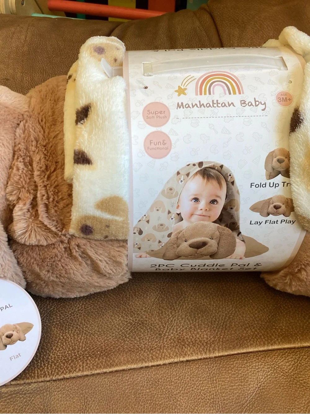 Plush Brown Dog Nap Pillow with Cream Polka-Trim Blanket - Cozy Pet Toy
